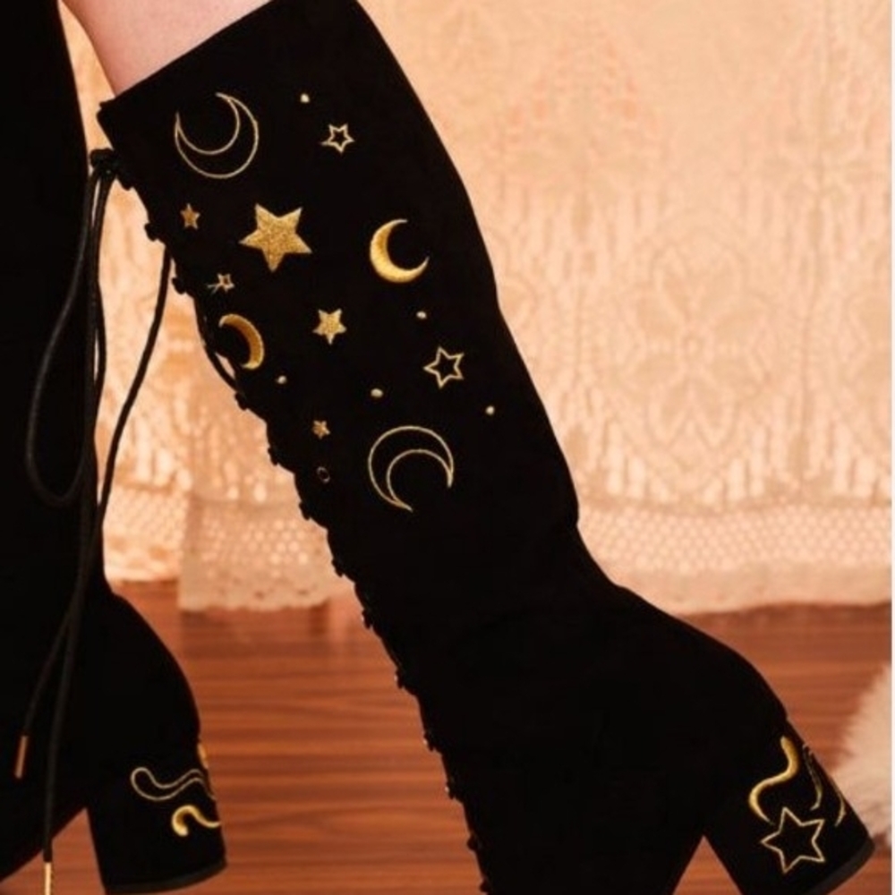 Cosmic Love Black Celestial Boots. UK The Hippie Shake